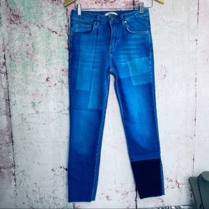Zara Trafaluc Shadow Patch Slim Raw‎ Hem Jeans Blue Womens Size 2